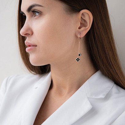 Золотые серьги "Клевер" с емалью с07128 №2