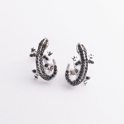 Сережки "Ящірки" у білому золоті (фіаніти) с05813