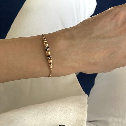 Золотой браслет "Шарики" (черные фианиты) б04944 №8