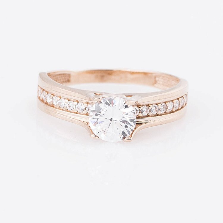 Заручальна золота каблучка з фіанітами к05163 від ювелірного магазину Онікс - 2