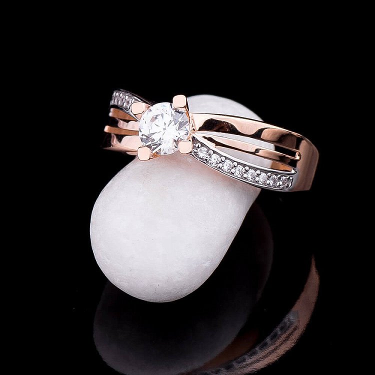 Золотое помолвочное кольцо с фианитами к03341 от ювелирного магазина Оникс - 5