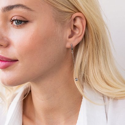 Срібні сережки "Кульки" на ланцюжку 123150 №4