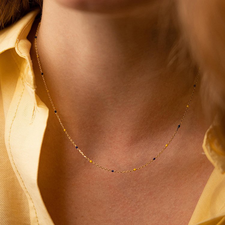 Колье в желтом золоте (синяя и желтая эмаль) кол02536 от ювелирного магазина Оникс - 7