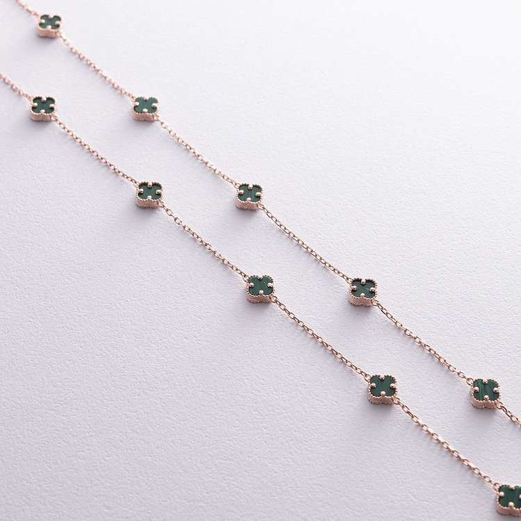 Колье "Клевер" с малахитом mini (красное золото) кол02424 от ювелирного магазина Оникс