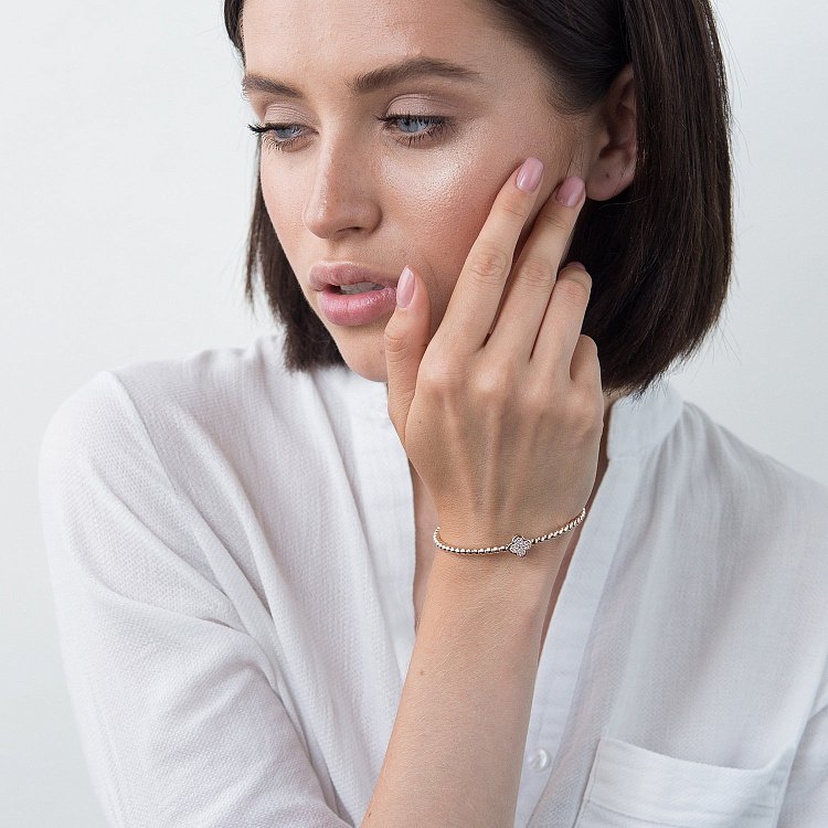 Золотий браслет "Конюшина" (фіаніт) б04138 від ювелірного магазину Онікс - 2