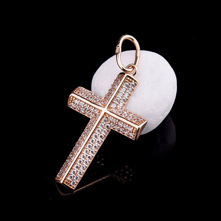 Золотий хрестик з фіанітами п01930 від ювелірного магазину Онікс - 1