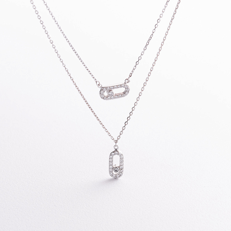 Подвійне срібне кольє з фіанітами 908-01278 від ювелірного магазину Онікс