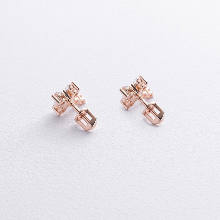 Сережки - пусети "Хрестики" у червоному золоті (фіаніти) с09048 від ювелірного магазину Онікс - 2