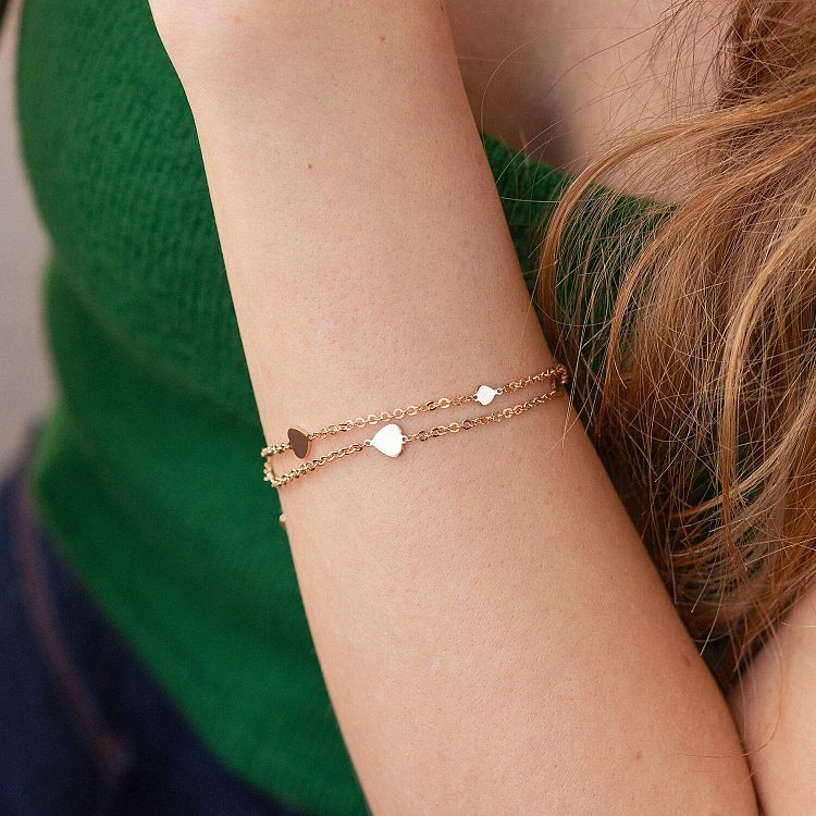 Подвійний браслет "Сердечки" у червоному золоті б05197 від ювелірного магазину Онікс - 3