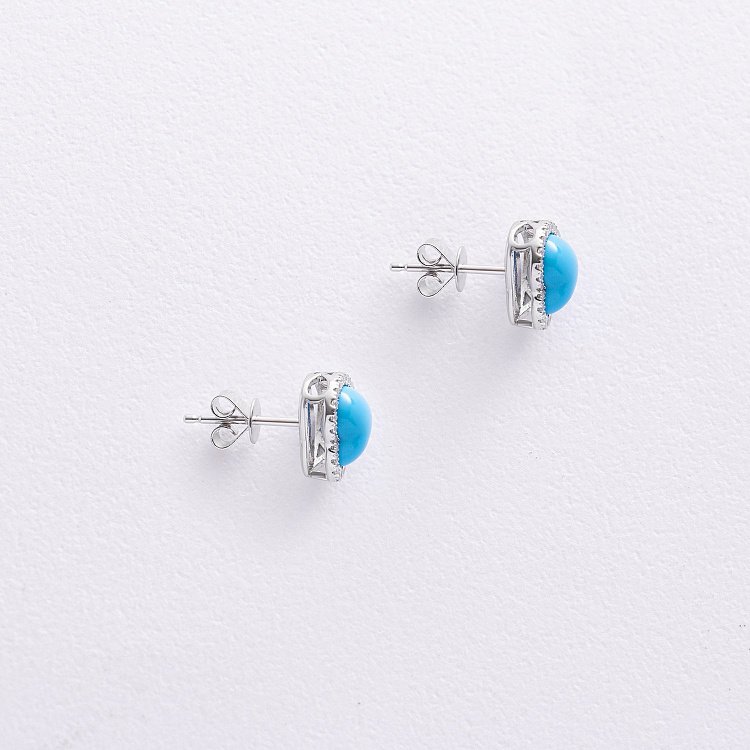 Золотые серьги - пусеты "Сердечки" (бирюза, бриллианты) сб0601sm от ювелирного магазина Оникс - 4