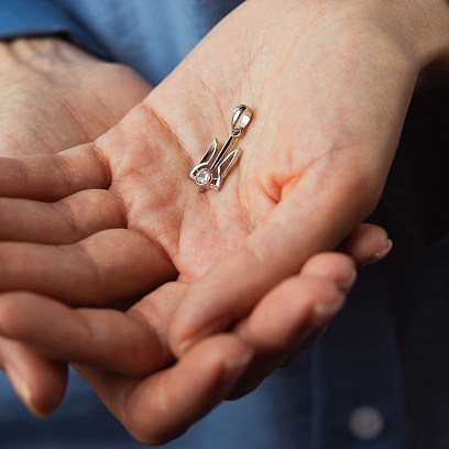 Серебряный кулон "Герб Украины - Тризуб" с фианитом 1057 №2