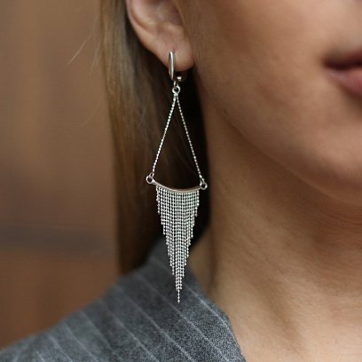 Серебряные серьги "Дождь" (родий) 122560 №4