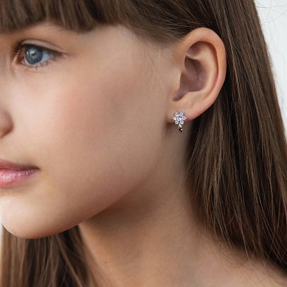 Золотые серьги "Цветочки" с фианитами с03582 №4