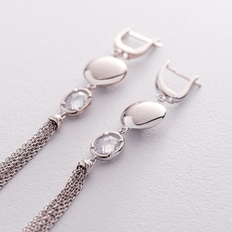 Висячі сережки з білого золота з фіанітом с06447 від ювелірного магазину Онікс - 2