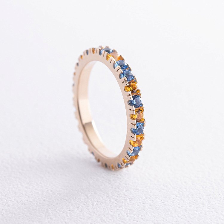 Кольцо с дорожкой голубых и желтых камней (желтое золото) 815ж от ювелирного магазина Оникс