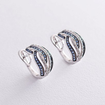 Золоті сережки з діамантами і сапфірами с605