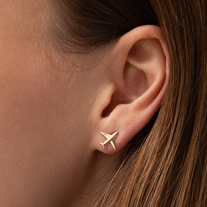 Cерьги - пусеты "Самолет" (красное золото) с09181 №2