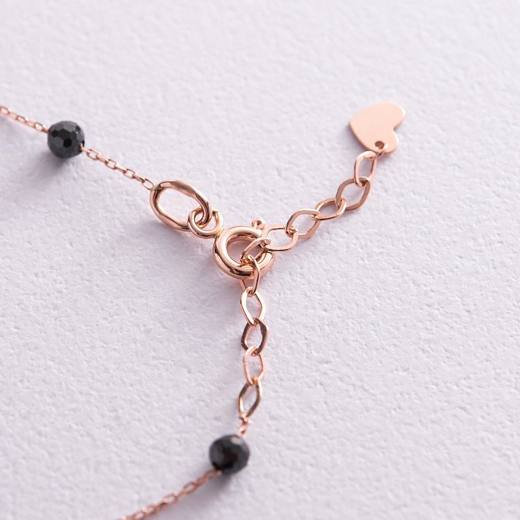 Золотой браслет "Сердечки" на ногу (фианиты) б04884 от ювелирного магазина Оникс - 5