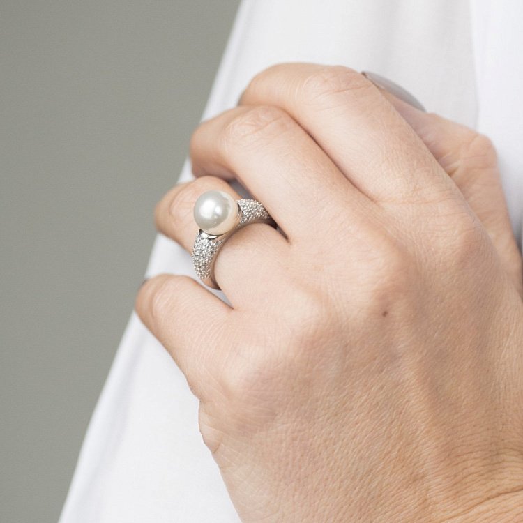Жіноче срібний перстень (штучні перли, фіаніти) 112022 від ювелірного магазину Онікс - 3
