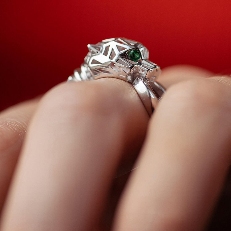 Кольцо "Пантера" в белом золоте (фианиты) к07611 от ювелирного магазина Оникс - 7