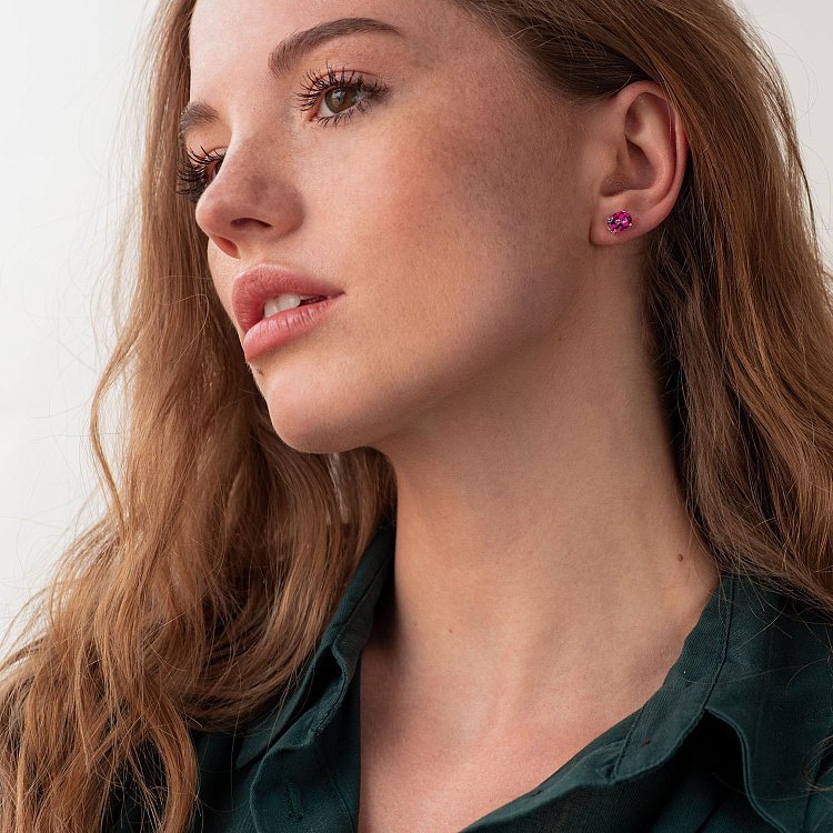 Серебряные серьги-пусеты с розовыми топазами 121967 от ювелирного магазина Оникс - 1
