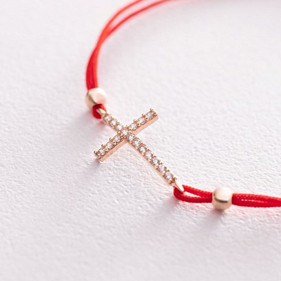 Браслет з червоною ниткою і хрестиком (фіаніти) б02583 №3