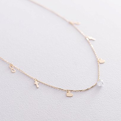 Кольє "Вір надійся кохай" з фіанітом в жовтому золоті кол01823 №3