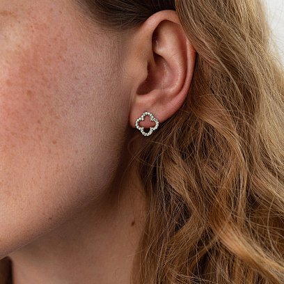 Серебряные серьги - пусеты "Клевер" с фианитами 008220 №3