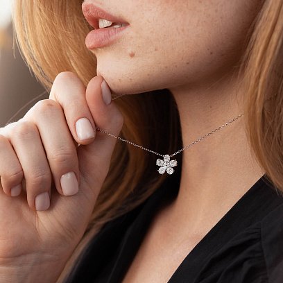 Золота підвіска "Квіточка" з діамантами пб0207di №3