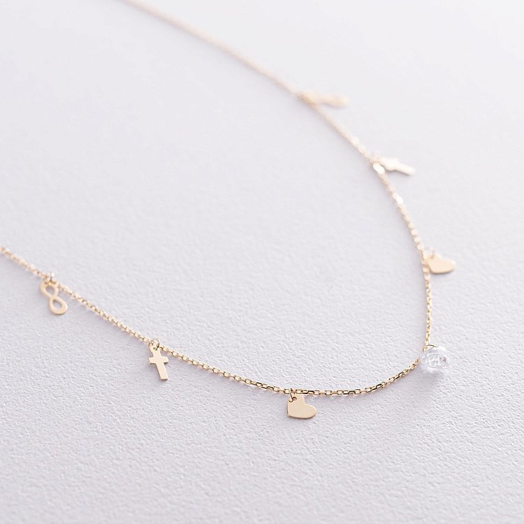 Кольє "Вір надійся кохай" з фіанітом в жовтому золоті кол01823 від ювелірного магазину Онікс - 2