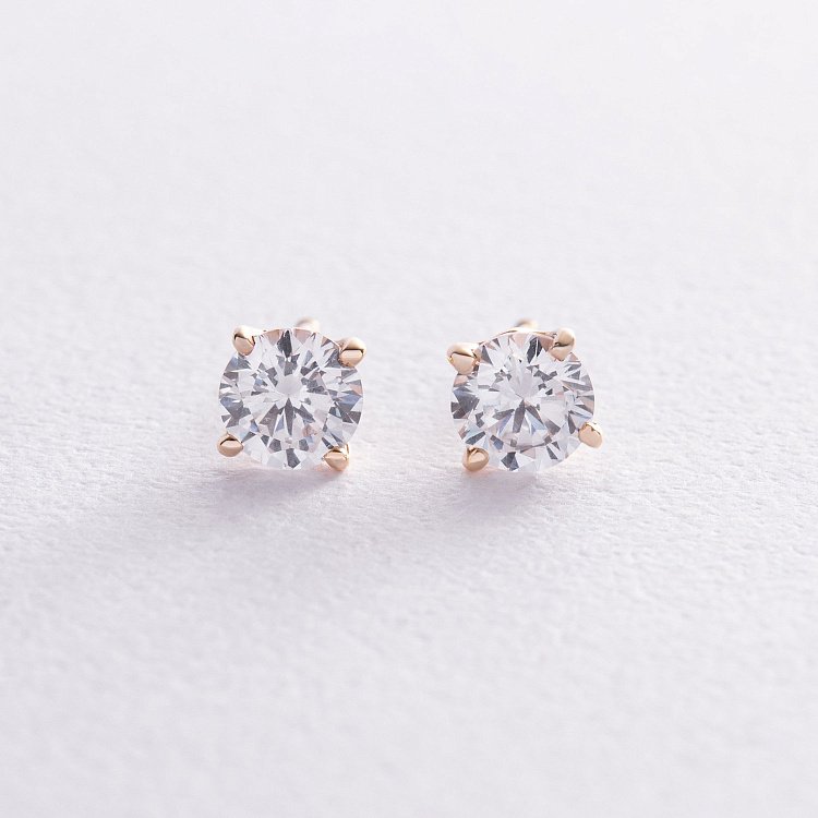 Сережки - пусети з фіанітами (жовте золото) с08347 від ювелірного магазину Онікс - 2