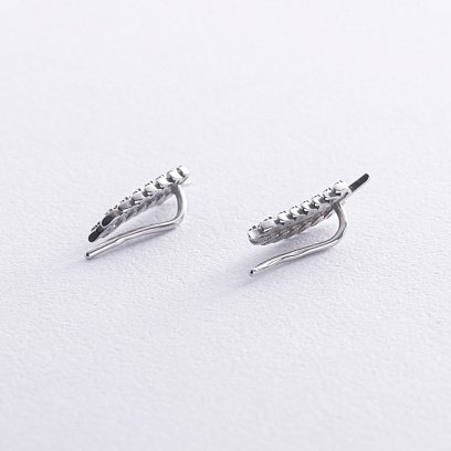 Срібні сережки - клаймбери "Колоски пшениці" (сині та жовті фіаніти)  OR132790 №4