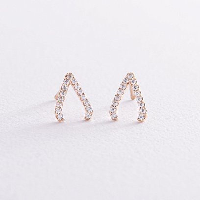 Серьги - пусеты "Акцент" с фианитами (желтое золото) с08472