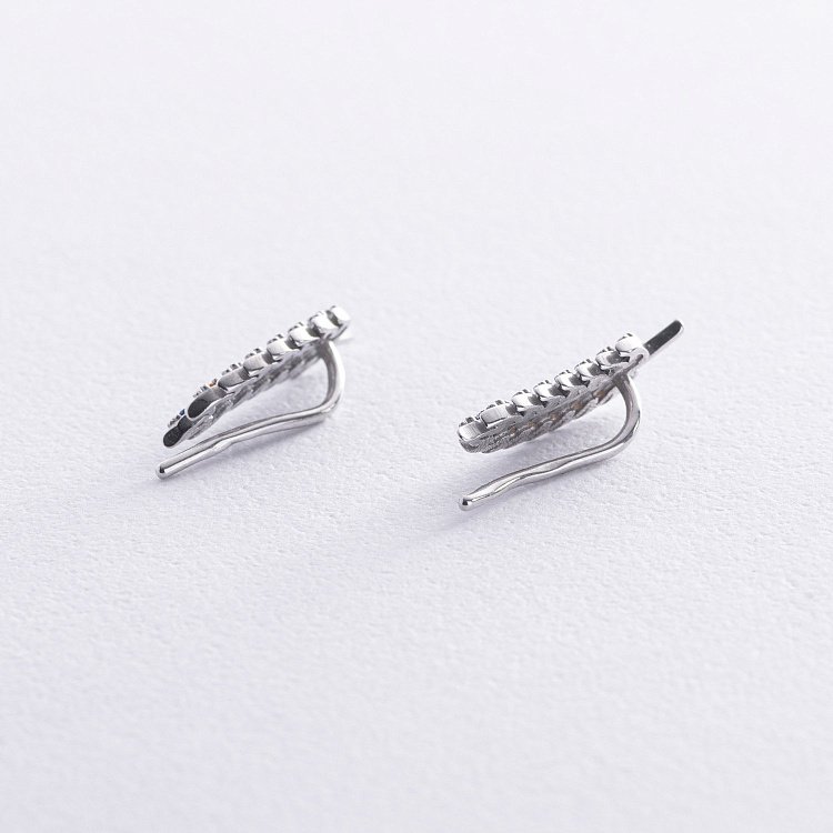 Срібні сережки - клаймбери "Колоски пшениці" (сині та жовті фіаніти)  OR132790 від ювелірного магазину Онікс - 3