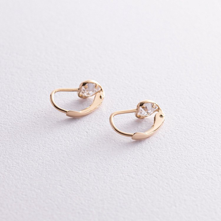 Дитячі золоті сережки "Сердечки" з фіанітами с08288 від ювелірного магазину Онікс - 2