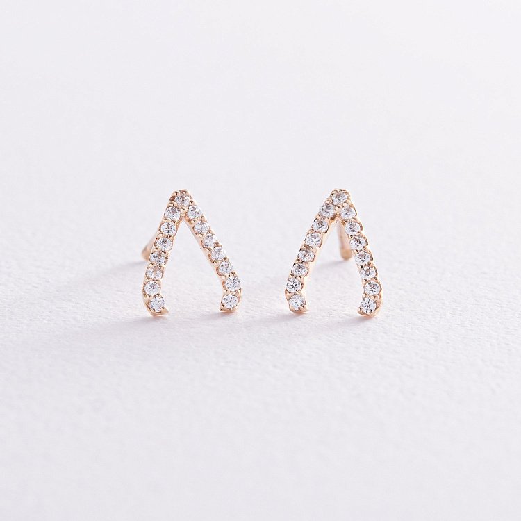 Серьги - пусеты "Акцент" с фианитами (желтое золото) с08472 от ювелирного магазина Оникс