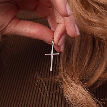 Крестик в белом золоте п03188 №2