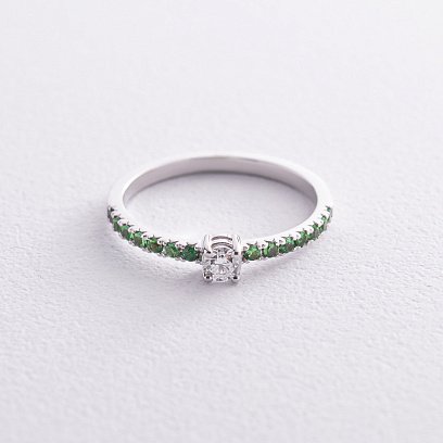 Золотое кольцо с бриллиантом и цаворитами кб0467di №3