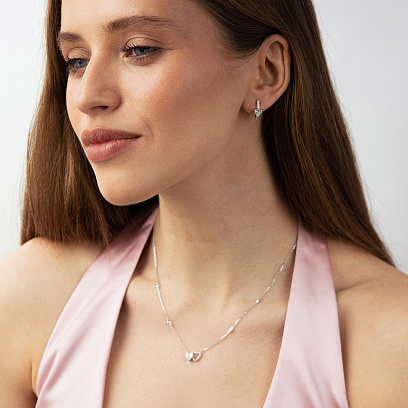 Серьги "Сердечки" в белом золоте (бриллианты) сб0697va №3