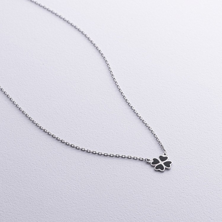 Серебряное колье "Клевер" (черная эмаль) 181209 от ювелирного магазина Оникс - 5