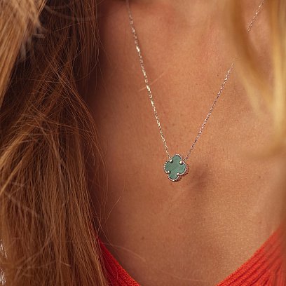 Колье "Клевер" в белом золоте (малахит) кол02403 №4