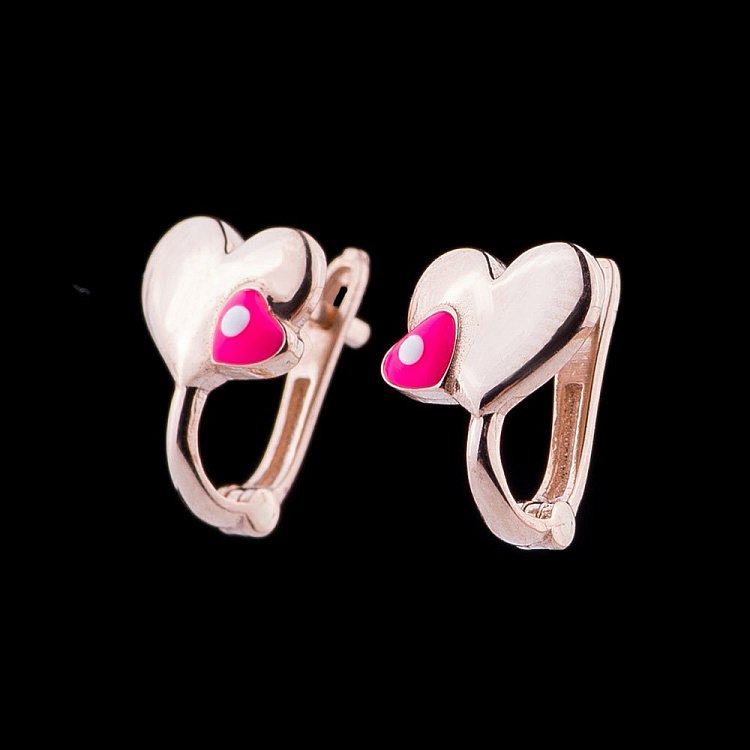 Сережки "Пара сердечек" в красном золоте с04791р от ювелирного магазина Оникс