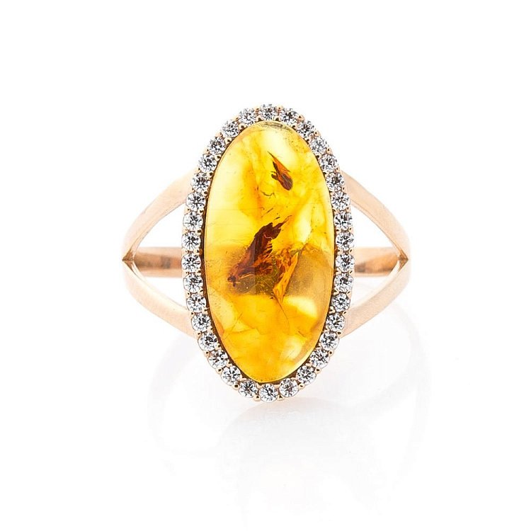 Золота каблучка (бурштин, фіаніт) к05606 від ювелірного магазину Онікс - 1