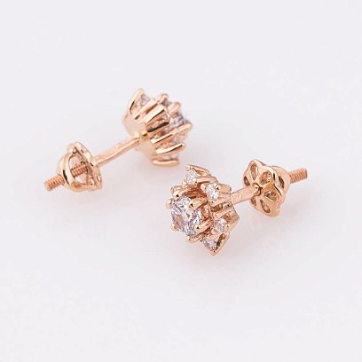 Золотые серьги-гвоздики с фианитами (9мм) с01798 №3