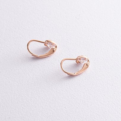 Дитячі золоті сережки "Сердечки" з фіанітами с08320 №3