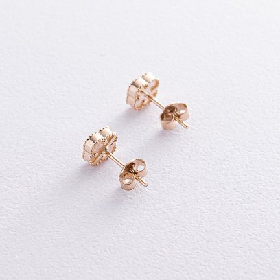 Сережки - пусети "Конюшина" з перламутром mini (жовте золото) с08406 №5