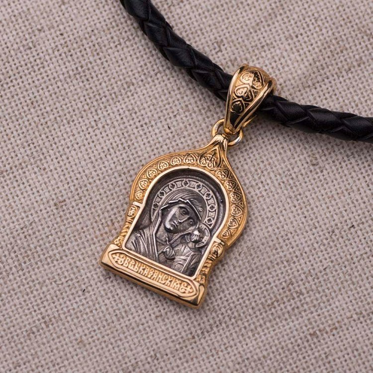 Срібна підвіска Казанської Божої Матері з позолотою 131664 від ювелірного магазину Онікс - 2