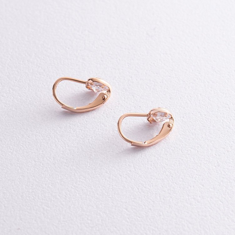 Дитячі золоті сережки "Сердечки" з фіанітами с08320 від ювелірного магазину Онікс - 2