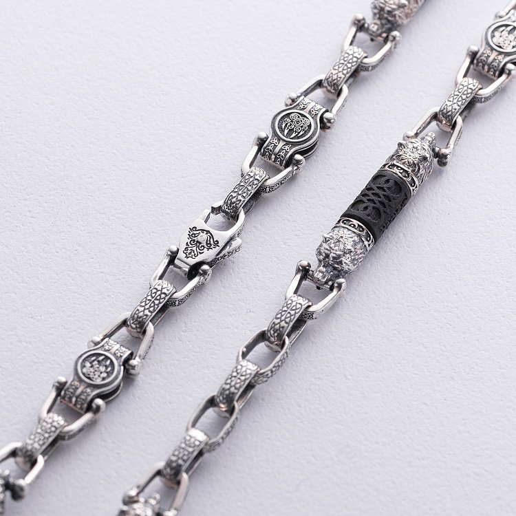 Чоловічий срібний ланцюжок "Ведмеді" з ебеновим деревом 1252 від ювелірного магазину Онікс - 2