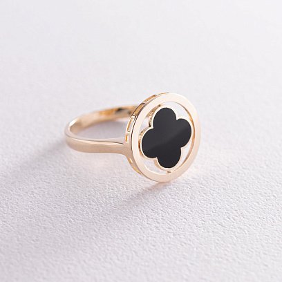 Кольцо "Клевер" в желтом золоте (эмаль) к06710